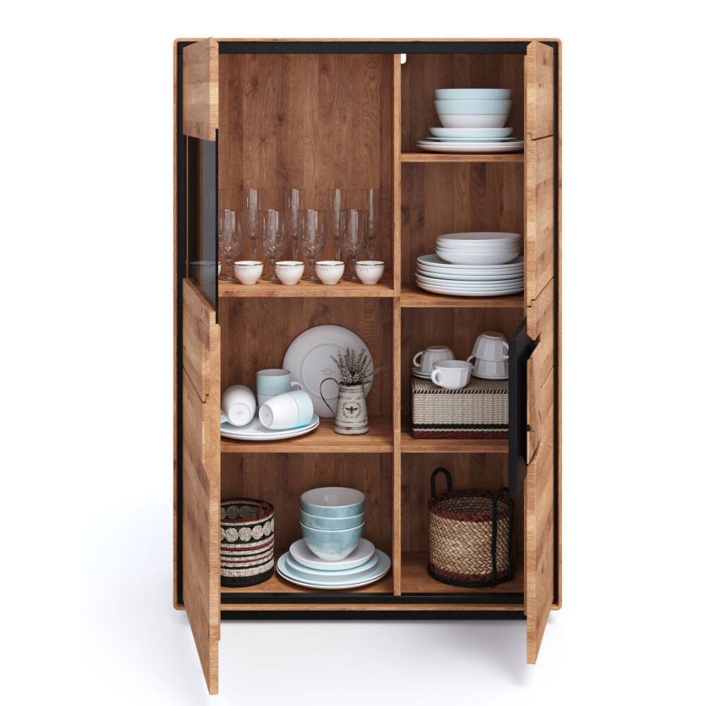 Highboard Vitrine aus Wildeiche Massivholz - Shipper