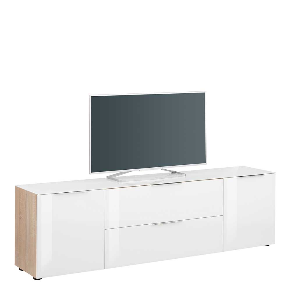 Modernes TV Board in Weiß Glas & Eiche Sonoma - Ildanov