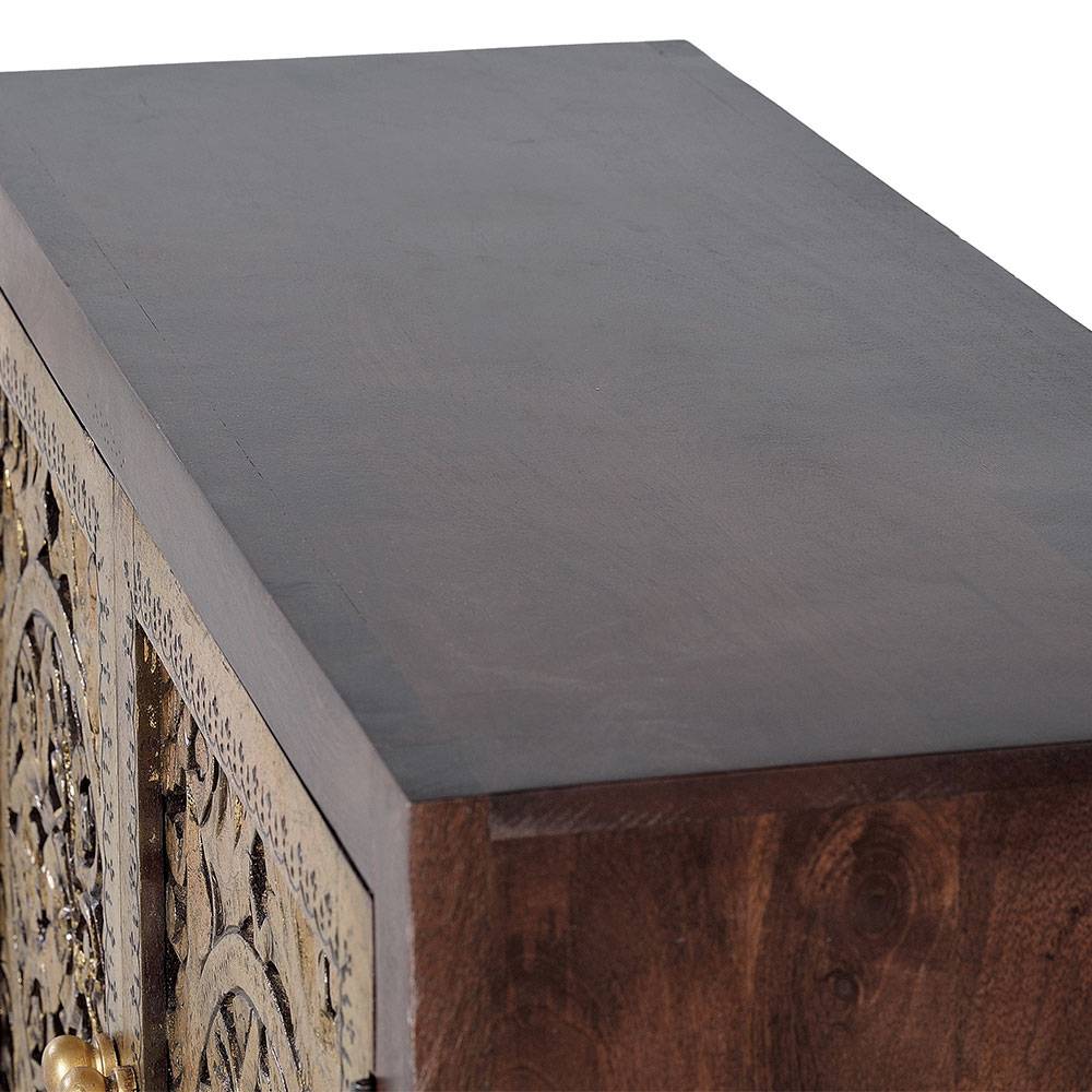 Kommode in Gold und Walnuss Braun - Roswito