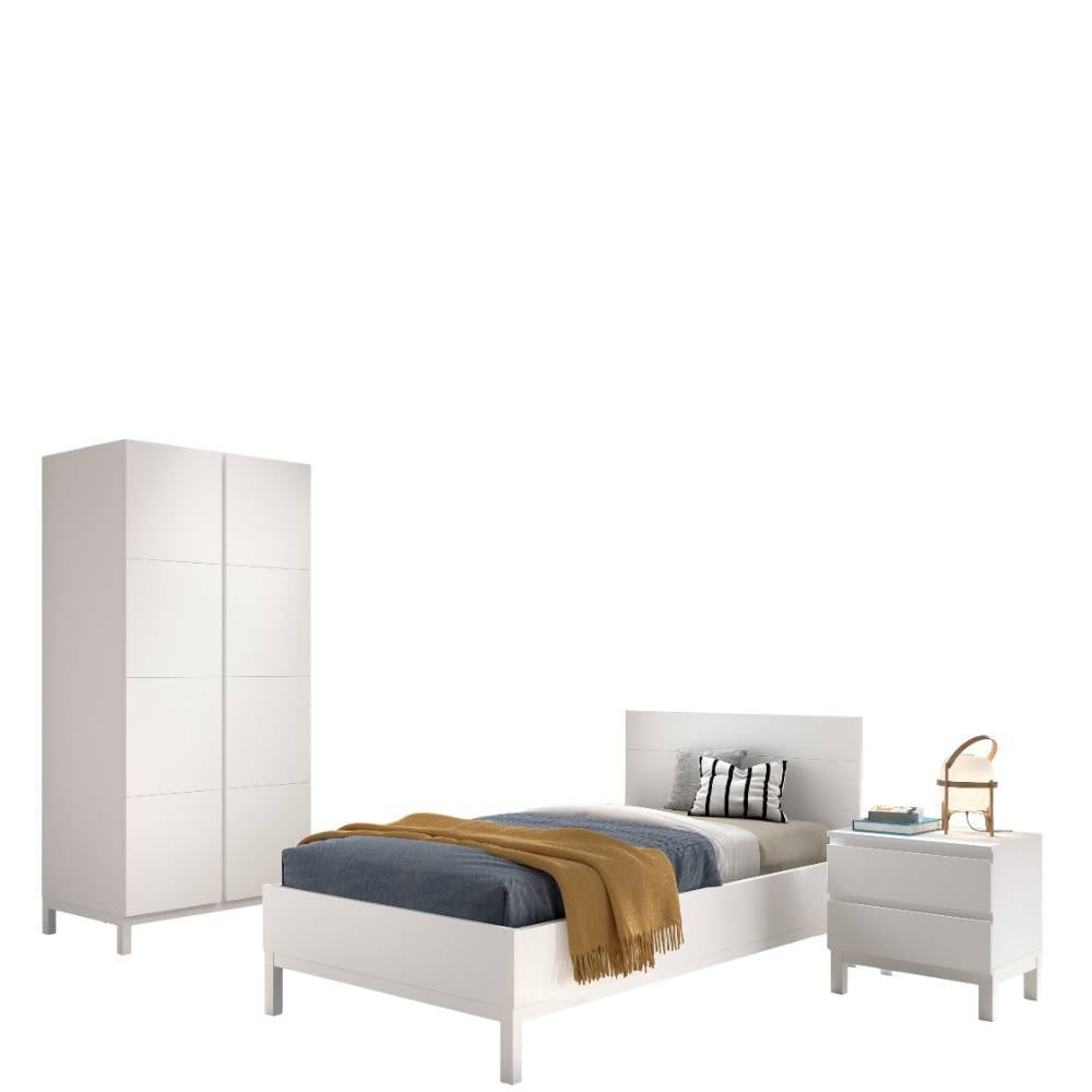 Dreiteiliges Möbelset für das Jugendzimmer bestehend aus Bett, Kleiderschrank und Nachtkommode – Crocinol