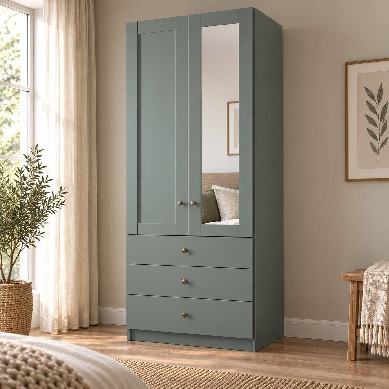 Graugrüner Kombi-Kleiderschrank 100 cm breit - Rajavo