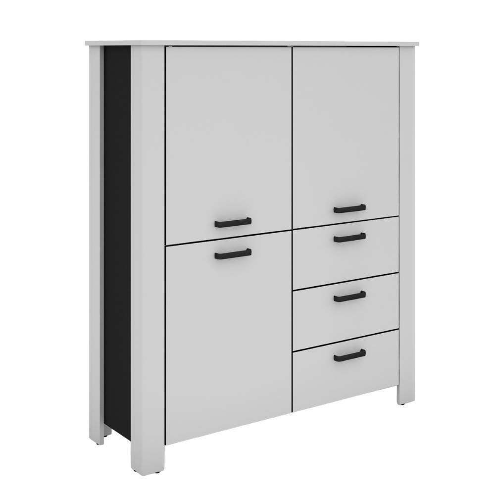 Stilvolles Highboard in Weiß mit schwarzem Korpus, perfekt als Stauraummöbel für Wohnzimmer – Planet