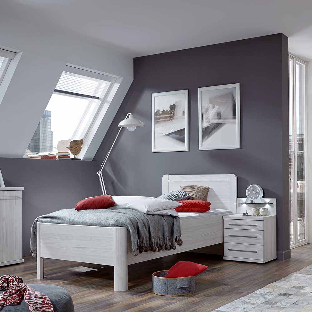 Weißes Schlafzimmerset Arneta mit Einzelbett 100x200cm (dreiteilig)