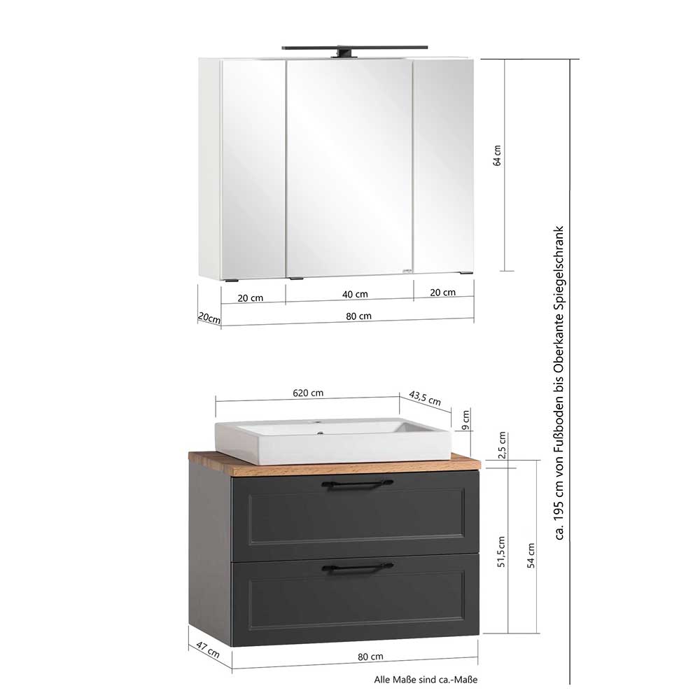 Waschtischkonsole und Spiegelschrank Set - Novelya (zweiteilig)