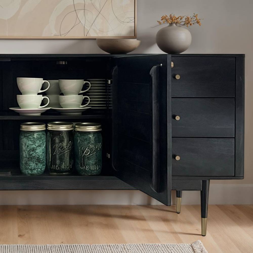 Massivholz-Sideboard in Schwarz mit Gold - Top