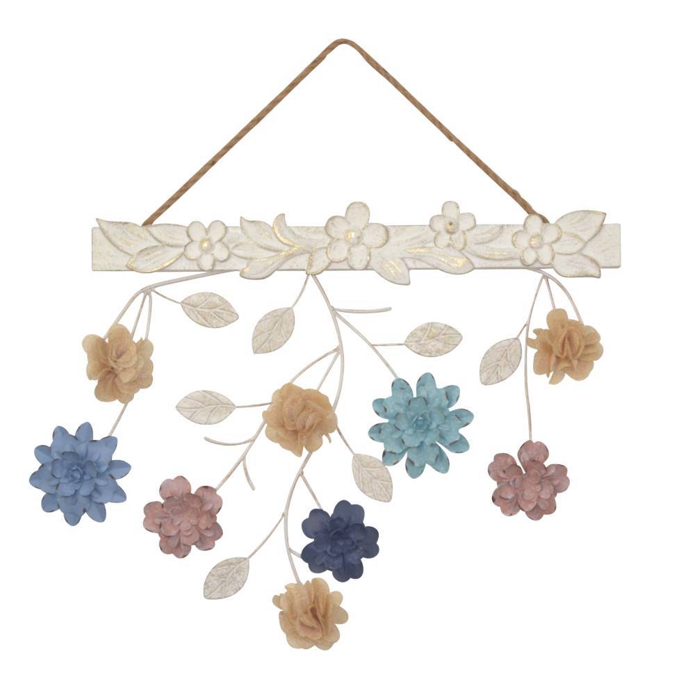 Mehrfarbiger Blüten-Wandhänger als Wanddekoration mit Stoff- und Metallblumen – Dalfonso