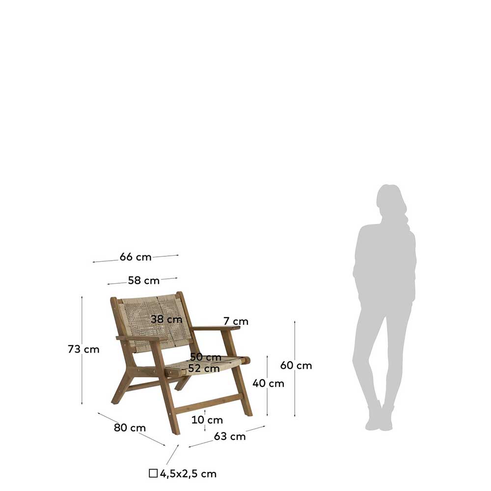 Holz Sessel mit Kordel Geflecht in Beige - Rave