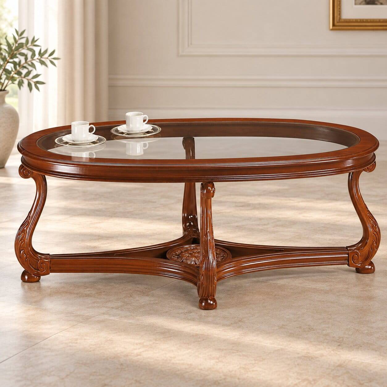 Italienisches Design Glas Couchtisch in Oval - Vibon
