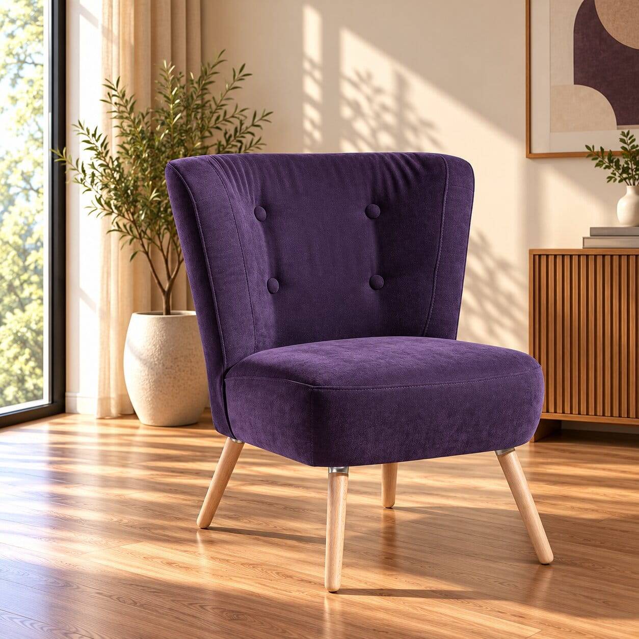 Vintage Look Sessel in Violett Velours - Casir