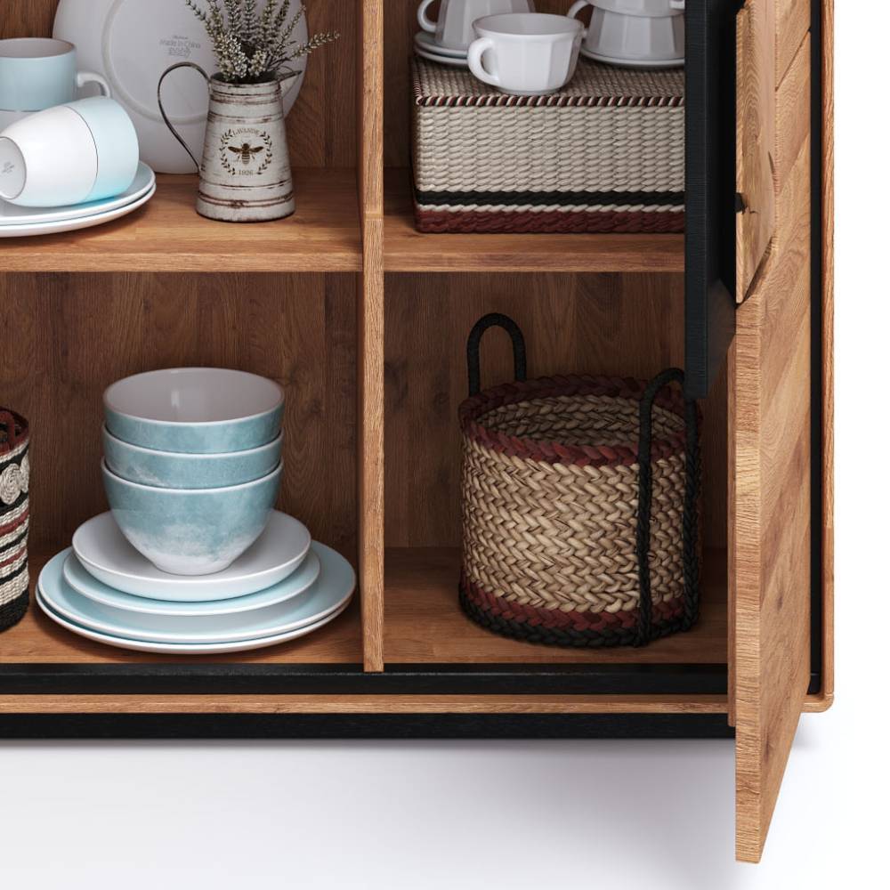Highboard Vitrine aus Wildeiche Massivholz - Shipper