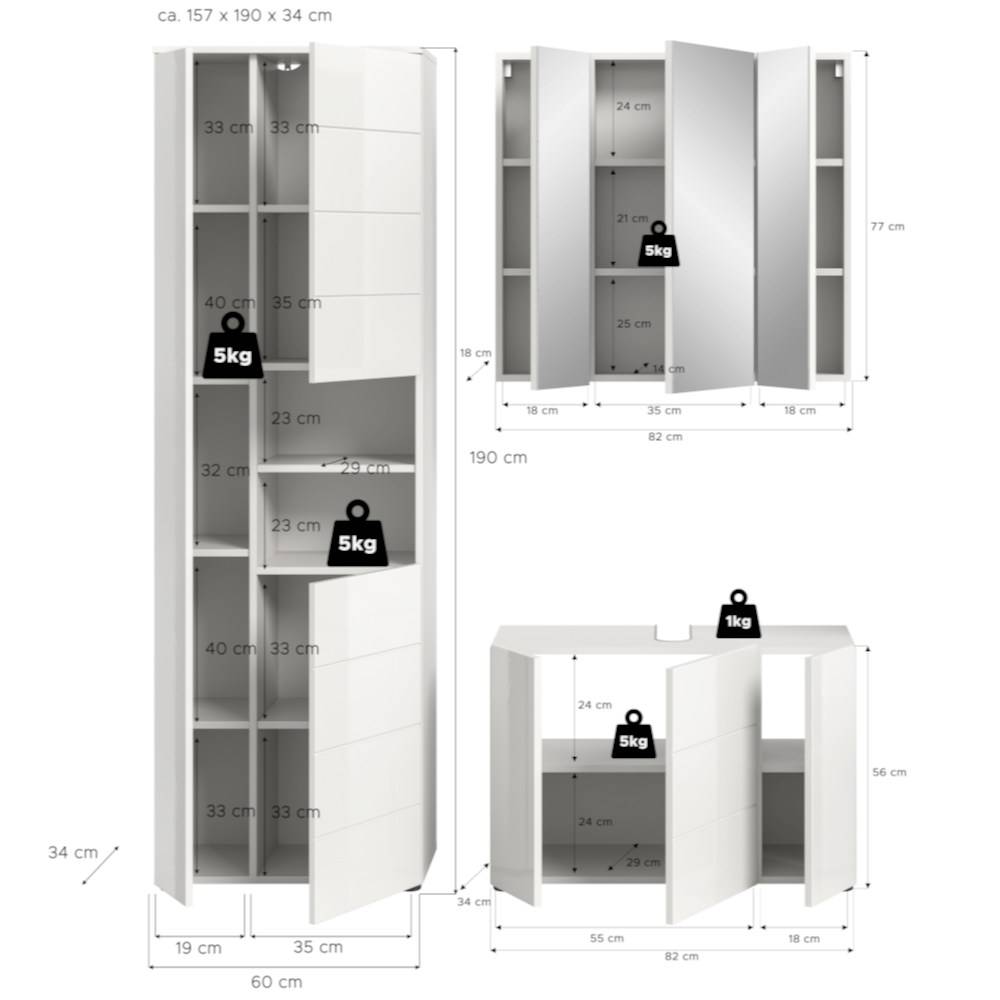 142 cm Badblock Möbel Set - Vitablos (dreiteilig)
