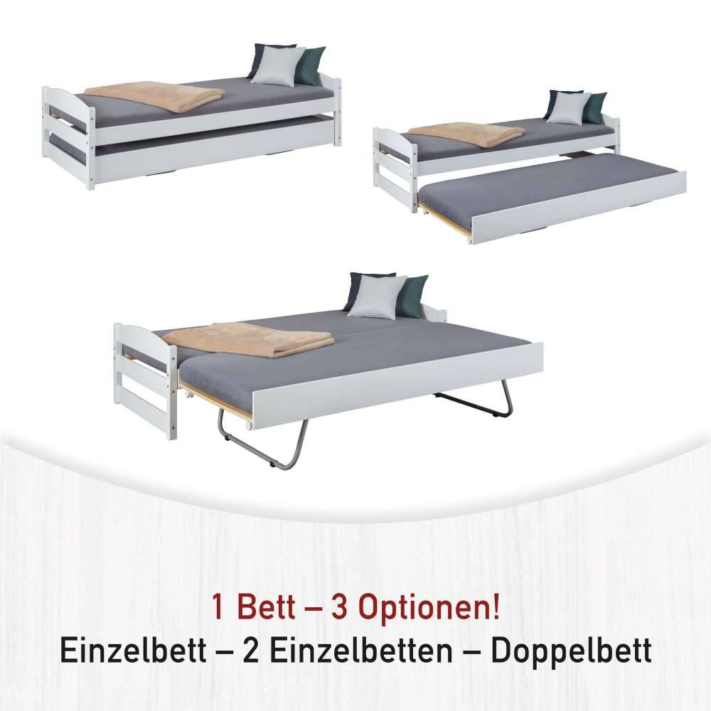Weißes Bettgestell mit Ausziehbett - Vodessa