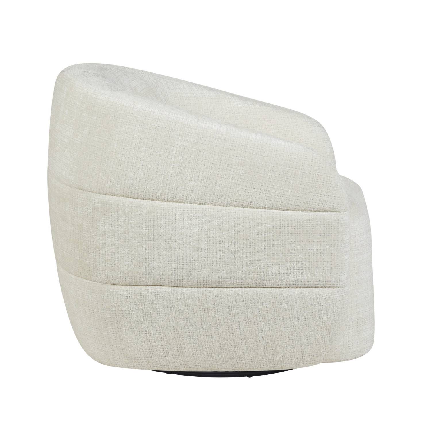 Profilansicht des cremefarbenen Polstersessels mit elegantem Design und drehbarem Sockel – Mindy