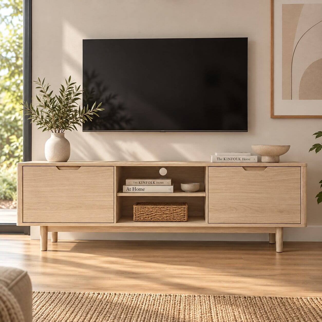 Scandi Chic TV Lowboard in Eiche Weiß - Rosanna