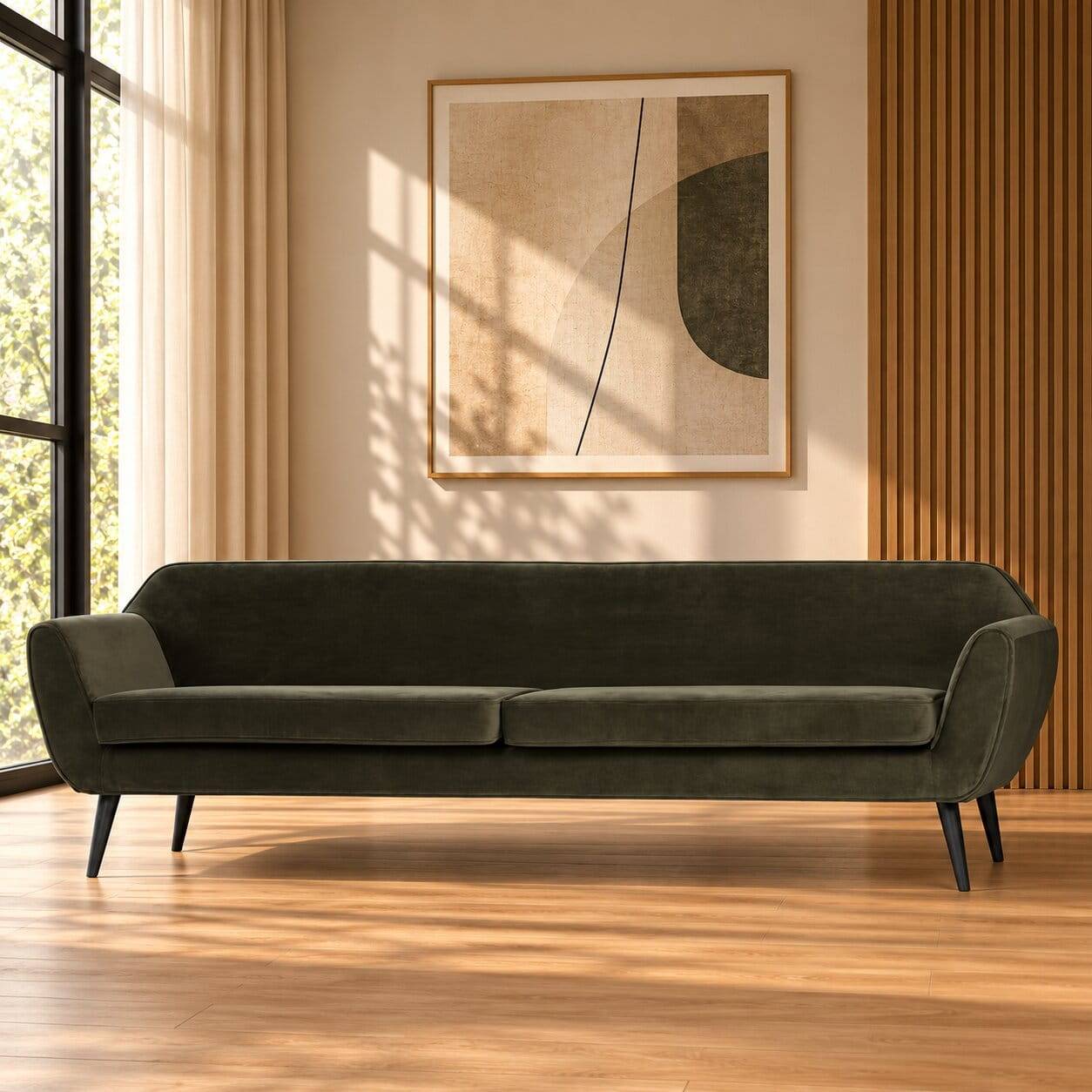 Viersitzer Retro Couch in Dunkelgrün - Eltusa