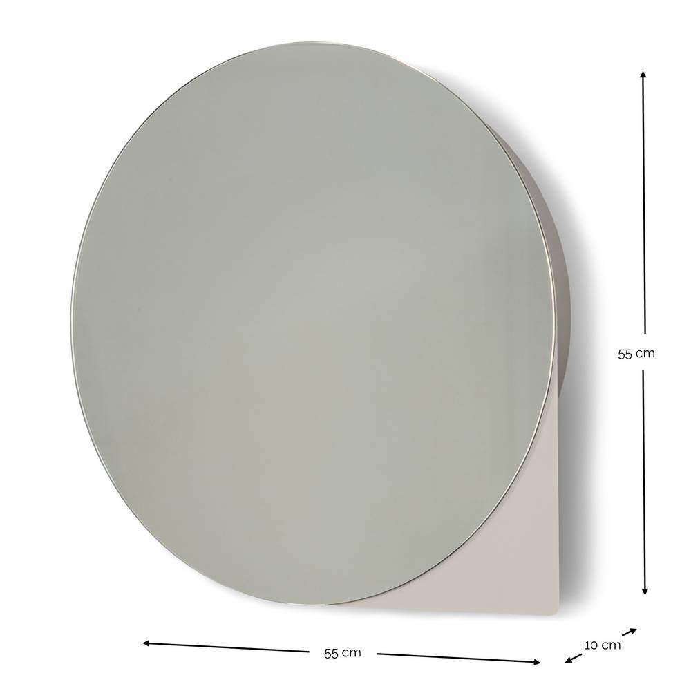 Runder taupefarbener Wandspiegel geschlossen mit Maßen 55x55x10 cm für Badezimmer – Ruffos