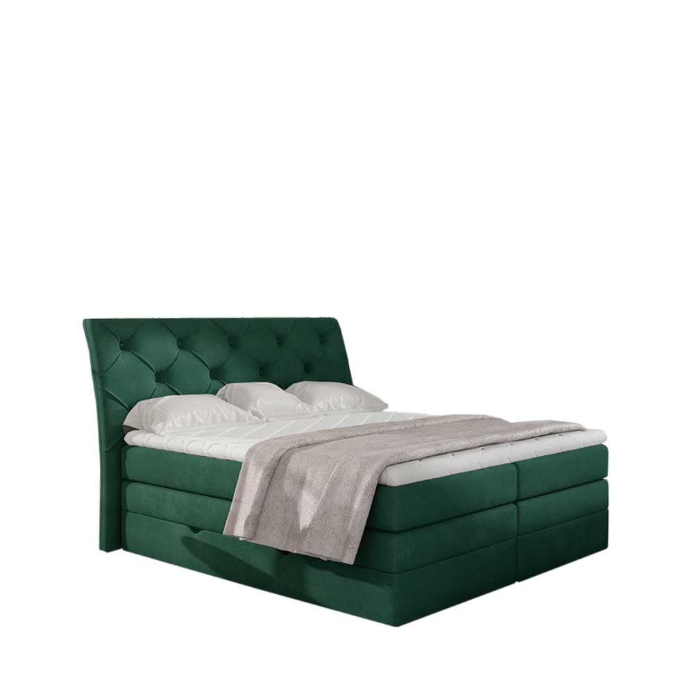 Chesterfield Boxspring Bett in Dunkelgrün Velours - Ardit