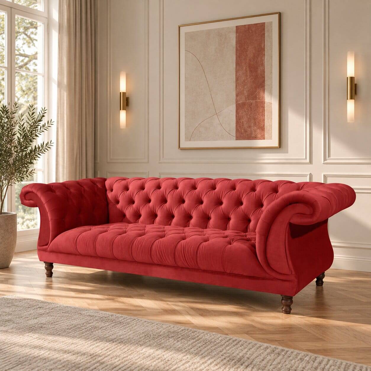 Design Dreisitzer aus Samtvelours in Rot - Rosanna