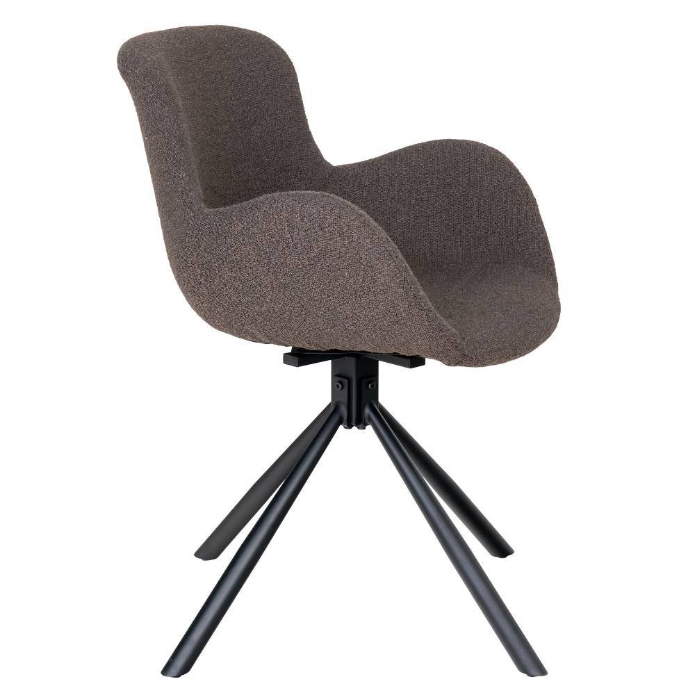 Graubrauner Boucle-Drehstuhl im 2er Set mit schwarzem Spinnengestell und Armlehnen – Levisa