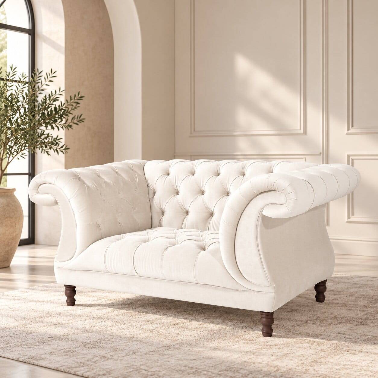 XL Sessel in Creme und Nussbaum Braun - Leskan