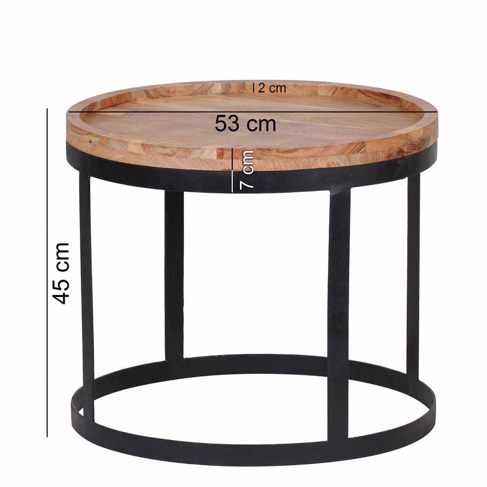 Runder Tablett-Tisch Set Buniato im Loft Design (zweiteilig)