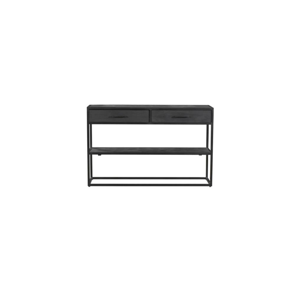 Schwarzes Sideboard aus Holz mit zwei Schubladen und offener Ablage – Lida