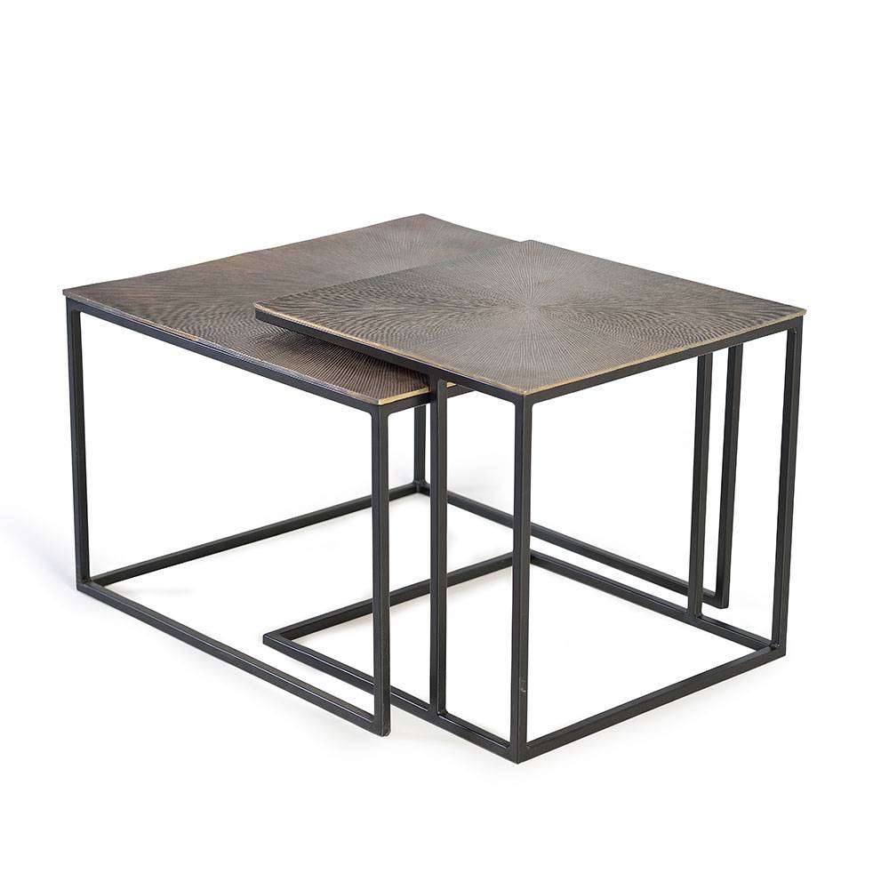 Rechteckiger Couchtisch Duo in Bronze mit schwarzem Metallgestell, zweifach – Nineo