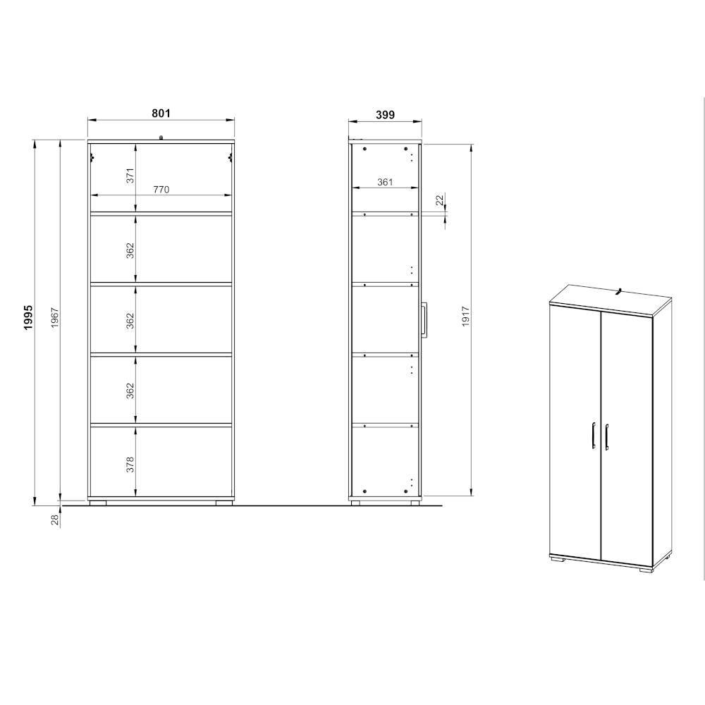 Aktenordnerschrank in Wildeiche mit Weiß - Andrass