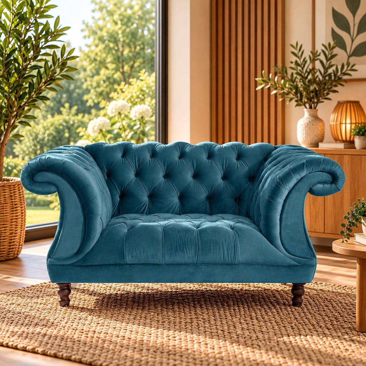 Breiter Barocksessel in Petrol Blau - Jim