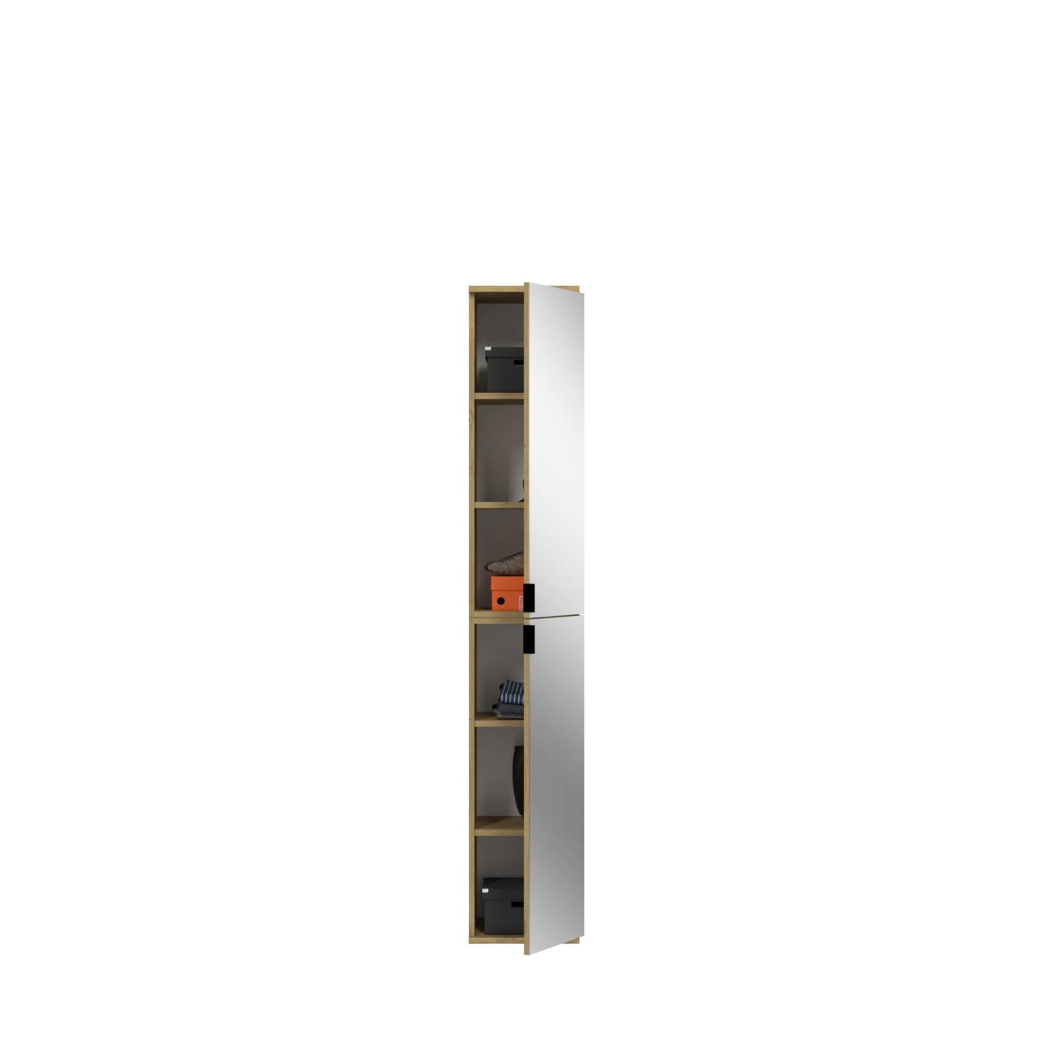 Hochschrank f
 das Badezimmer mit offenen F
chern und Inneneinteilung hinter Spiegelt
ren 
 Pretty
