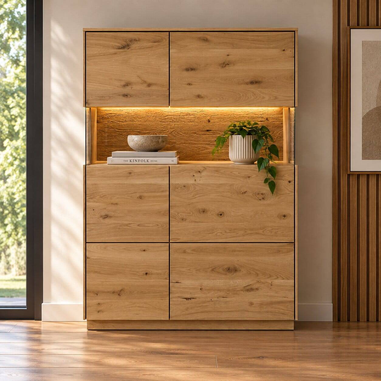 2-türiges Highboard mit Glaseinsätzen - Obinson