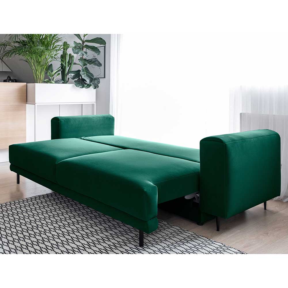 Velours-Couch in Dunkelgrün mit Bettfunktion - Shipper