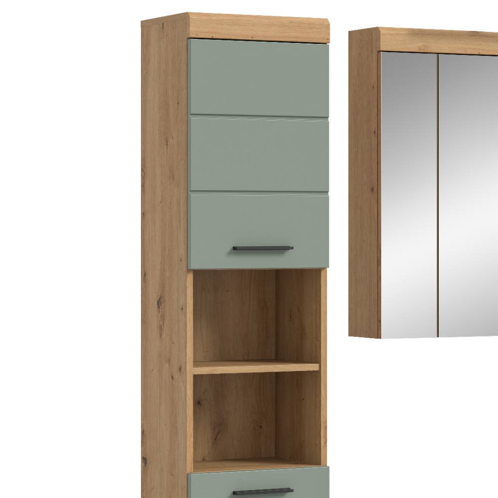 Waschplatz und Hochschrank Set in Salbei - Tamdato (dreiteilig)