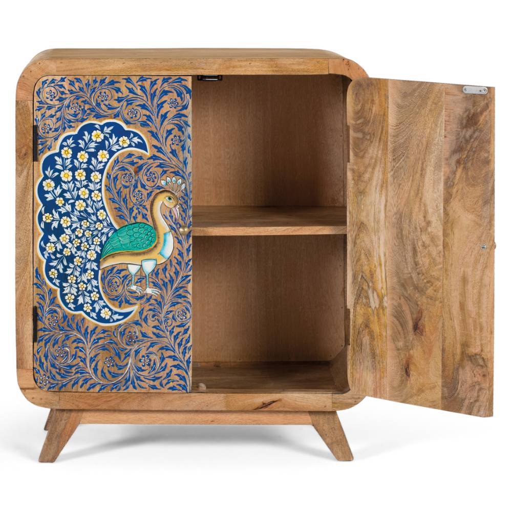 Boho Kommode mit Pfauen Motiv bemalt - Foglia