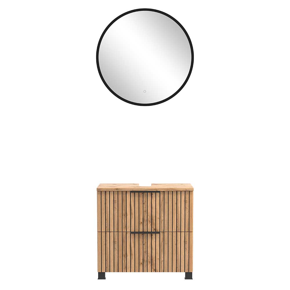 Badmöbel Waschtisch Kombi mit LED Spiegel - Crystoga (zweiteilig)