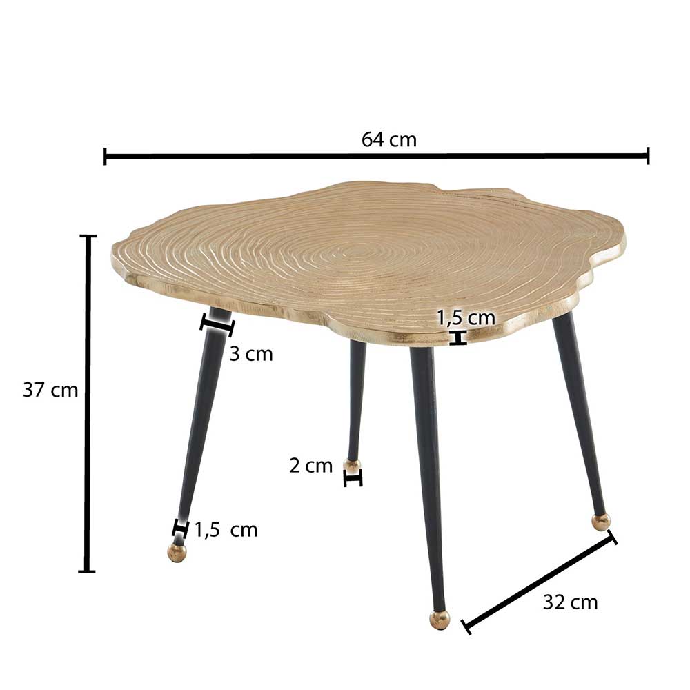 Metall Couchtisch mit Alu Platte im Baumscheiben Design - Lavetras