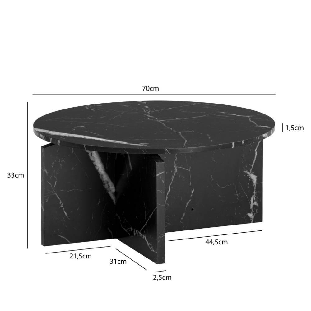 Marmoroptik Sofatisch mit 70 cm Durchmesser - Depera