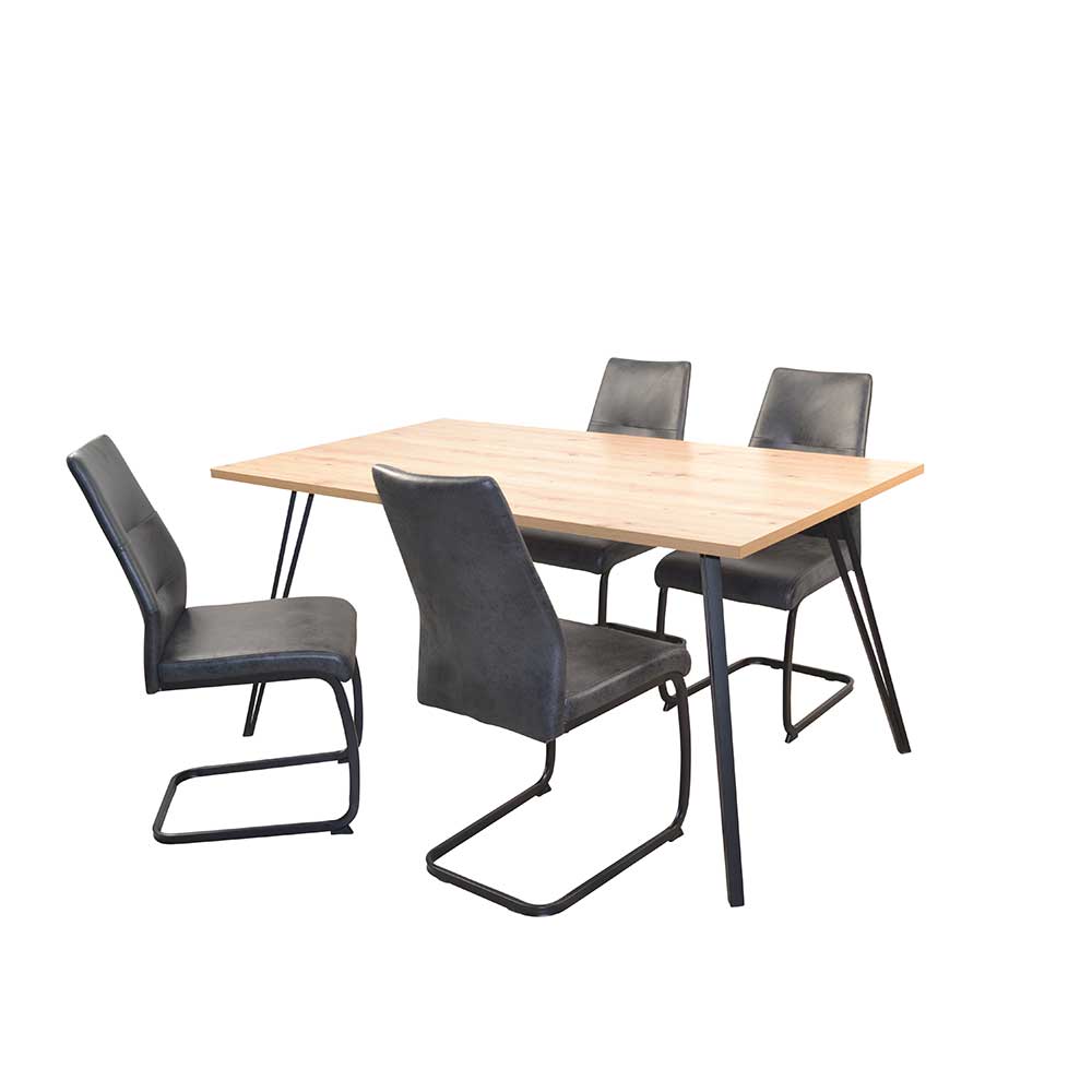 Esstisch Sitzgruppe mit Freischwinger Stühlen - Mareida (fünfteilig)