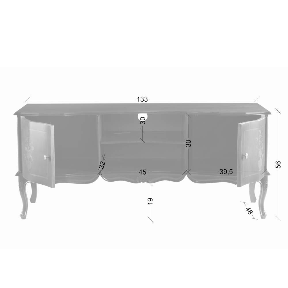 Barock TV Lowboard mit Blattgold Venerdina in Nussbaumfarben