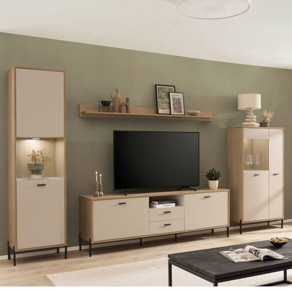 Wohnzimmer TV Anbauwand in Beige - Dasanti (vierteilig)