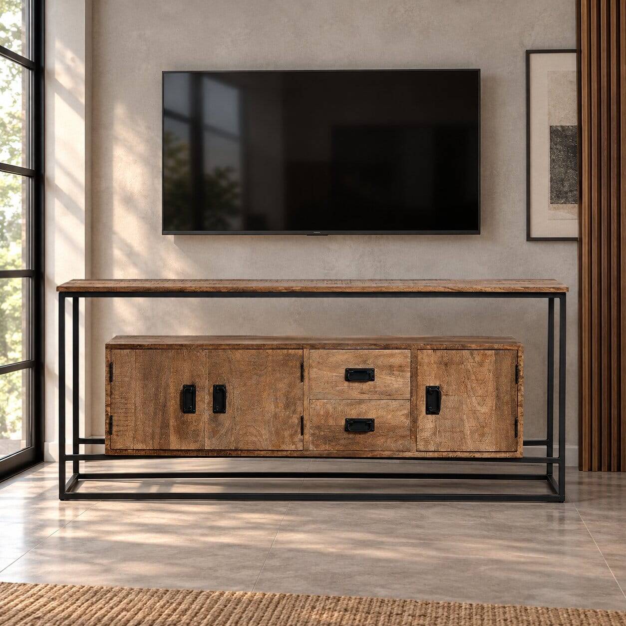 Industrial Design Sideboard aus Massivholz - Olmidava