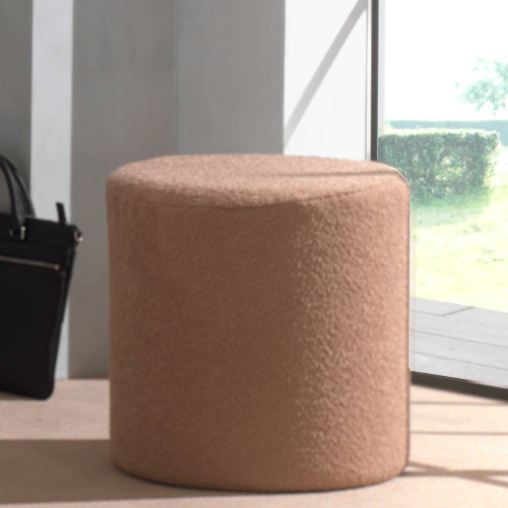Polsterhocker in Hellbraun Boucle - Ashley