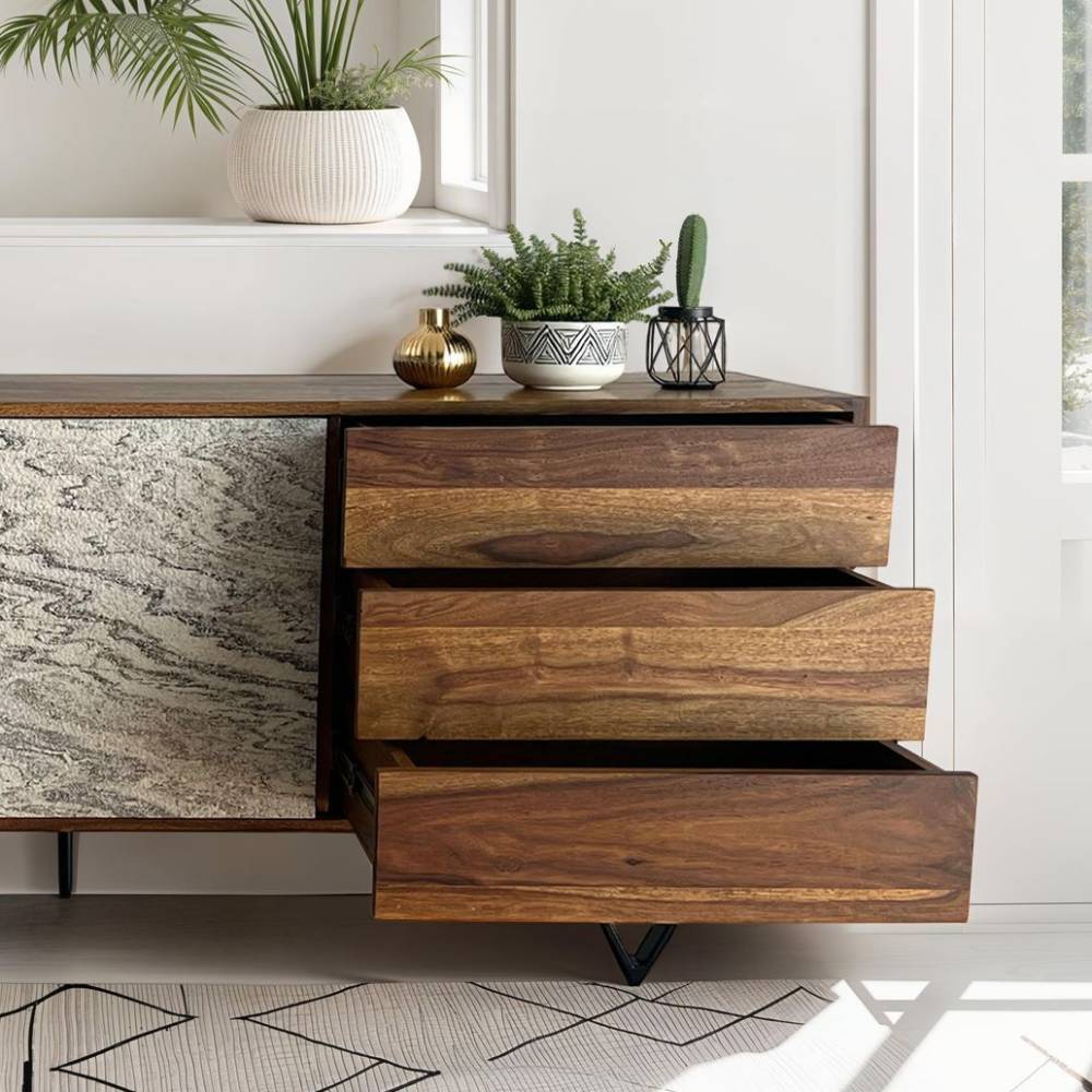 Sideboard in Steinoptik und Akazie Braun - Eckpoint