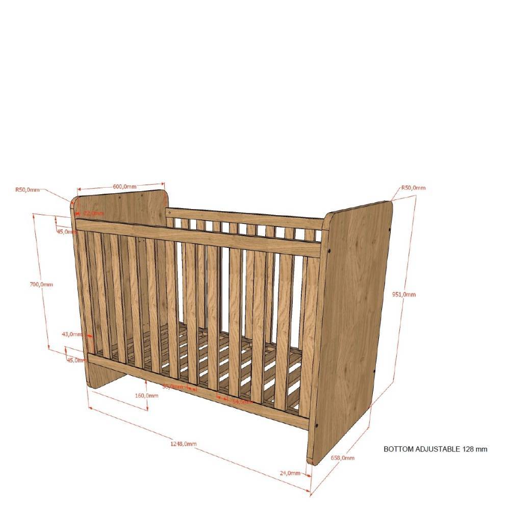 Babybett 60x120 Maße und Abmessungen in Eiche Holzoptik für das Kinderzimmer – Choice