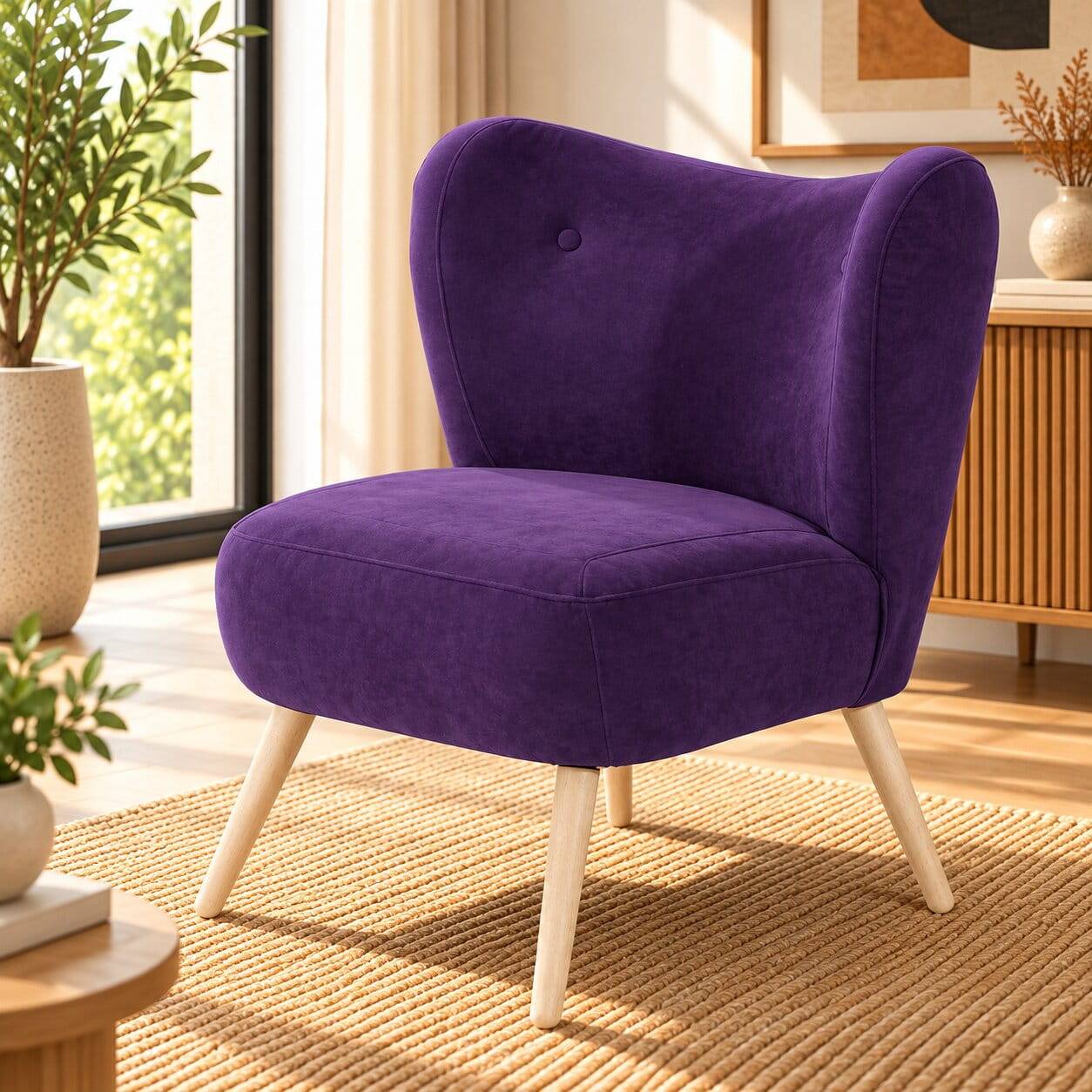 Polstersessel in Violett Velours - Coralla