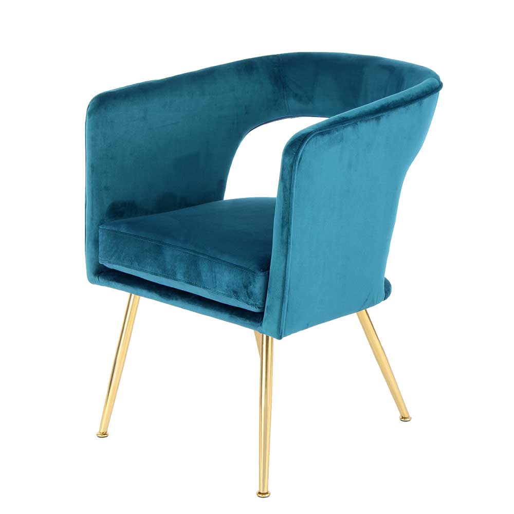 Designer Esstisch Sessel in Petrol & Gold aus Samt & Eisen - Maksim