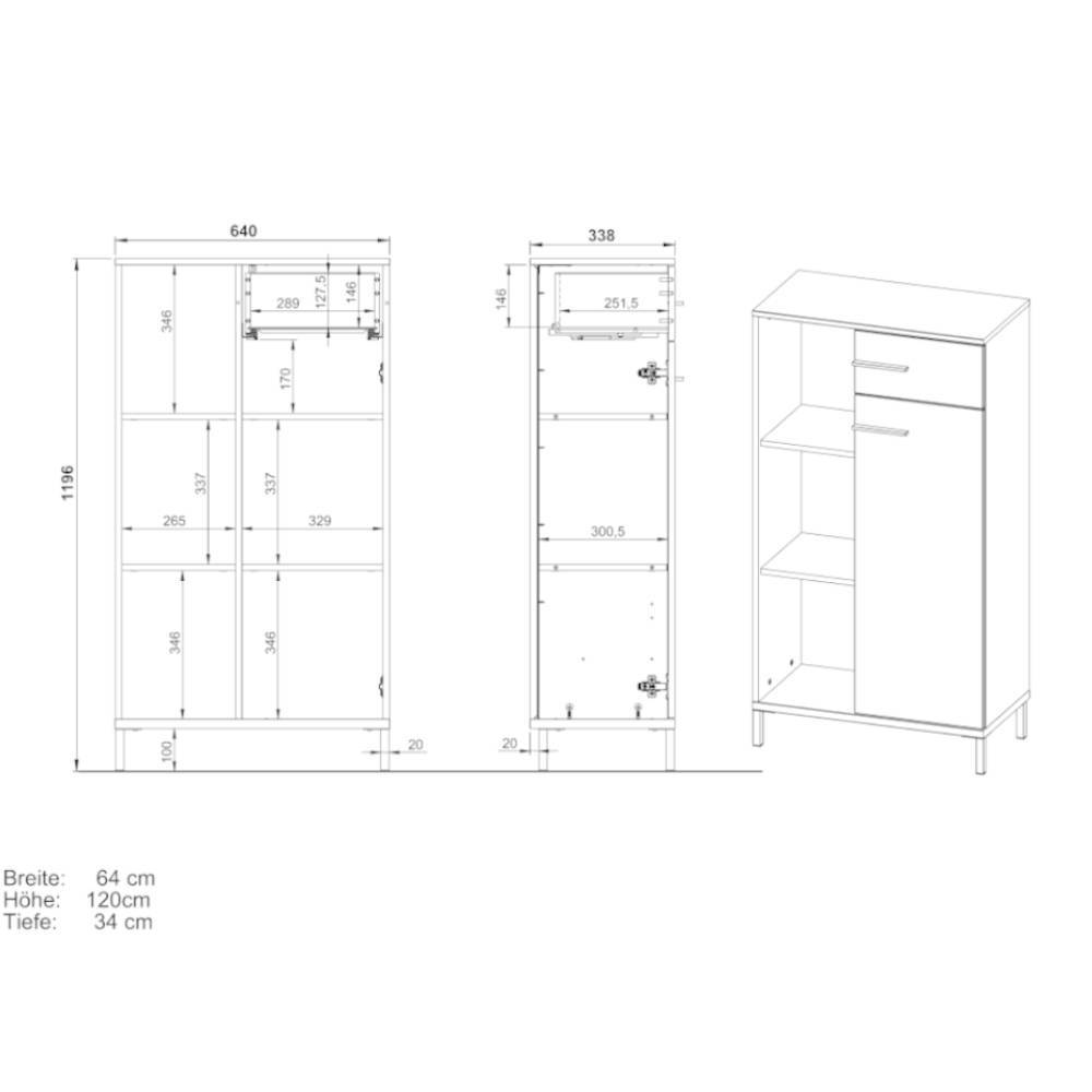 Office Highboard in Hellgrau mit Schwarz - Gidius