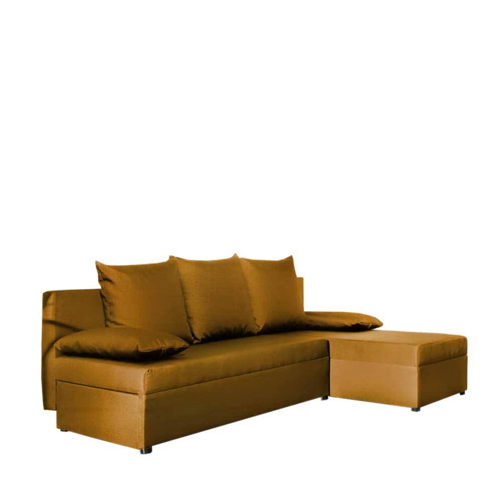 L-Schlafsofa in Senfgelb Velours - Xantra