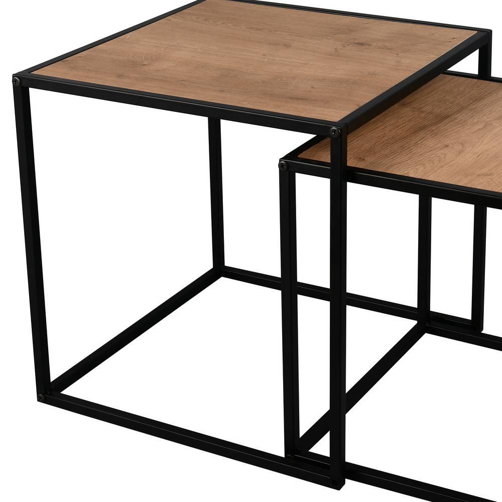 Zwei Couchtische im Industrie-Design mit Wildeiche Optik und schwarzem Gestell – Kumico