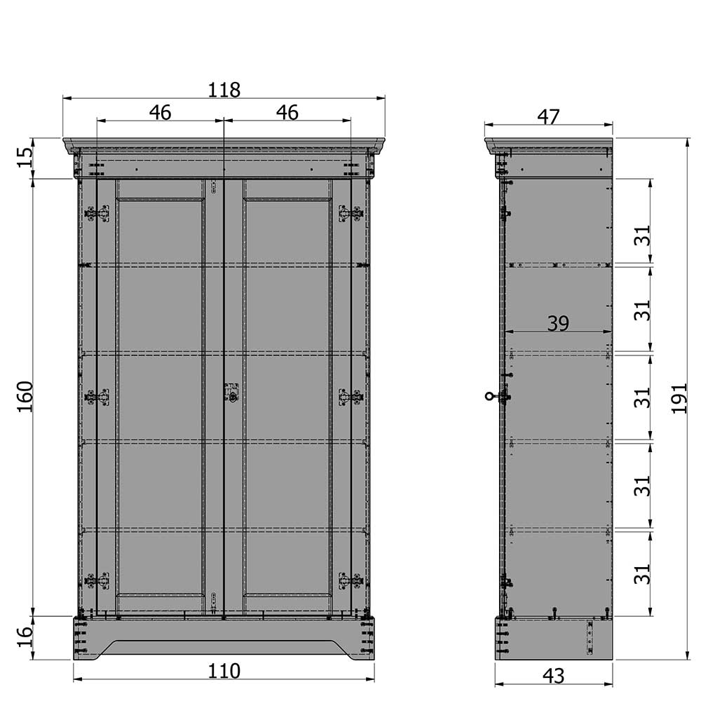 Kiefernholz Kleiderschrank in Schwarz - Zaotrado
